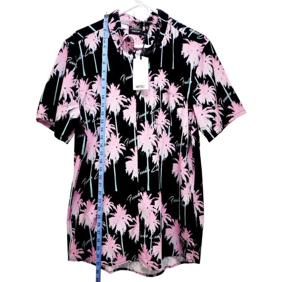 Wesc Mens Black Pink Palm Tree Print ButtonUp Shirt Short Sleeve Lightweight S - Picture 3 of 10